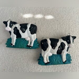 Vintage Chalkware Holstein Cow Wall Decor Set Farmhouse Pair